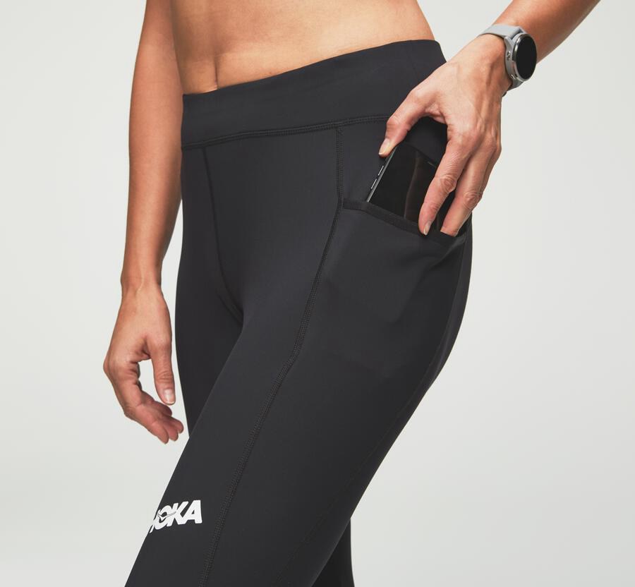 Hoka One One Womens Pants - Performance Crop Tight - Black - QMJN59736